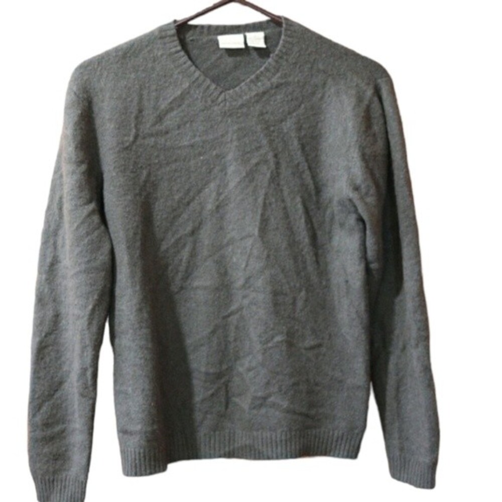 Merona Gray 100% Cashmere V-Neck Pullover Sweater Classic Soft Knit Small Fiji